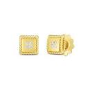 Roberto Coin 18 Karat Yellow Gold Satin Palazzo Ducale Stud Earrings With 8 Round G Si1 Diamonds At 0.09Tw
