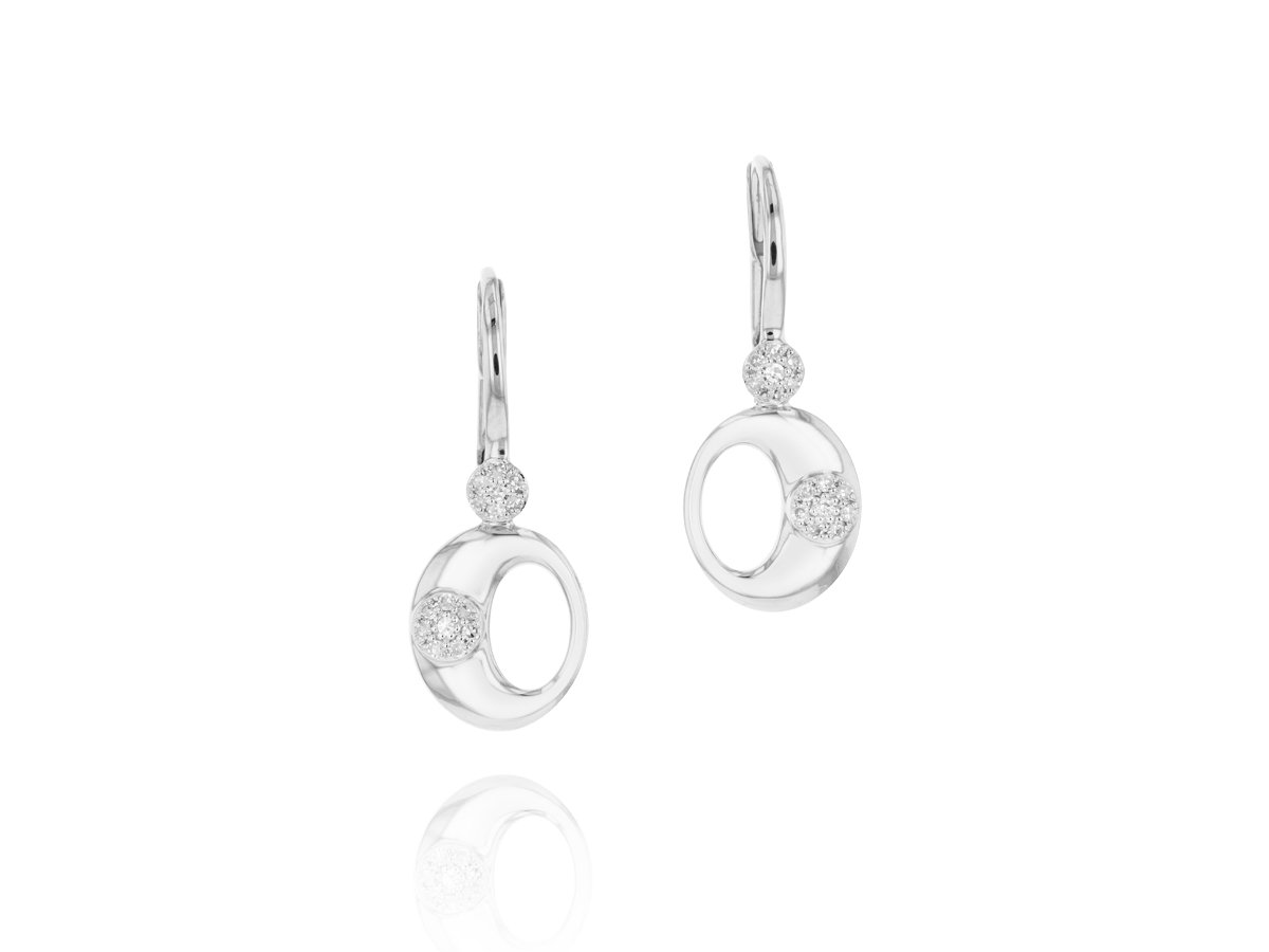 Phillip's House 14 Karat White Gold Offset O-Link Infinity Leverback Earrings With 30=0.11Tw Round Diamonds