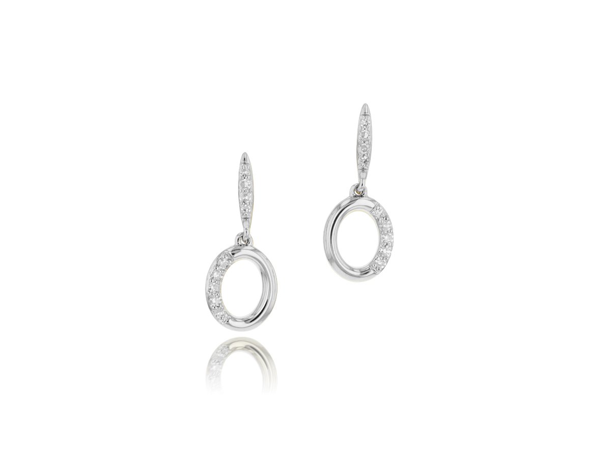 Phillip's House: 14 Karat White Gold  Single Link Drop Earrings With 18=0.10Tw Round Diamonds