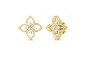 Roberto Coin 18 Karat Yellow Gold Principessa Flower Earrings With 8 Round G/H Si1 Diamonds At 0.09Tw