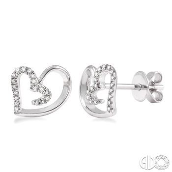 10 Karat White Gold Heart Earrings With 0.10Tw Round Diamonds