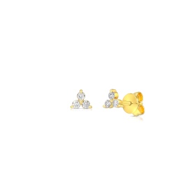 14 Karat Yellow Gold Petite Three Stone Prong Set Studs Earrings With 6=0.15Tw Round Diamonds