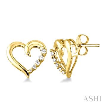 Yellow Gold 14 Karat Heart Shape Journey Earrings With 10=0.12Tw Round Diamonds