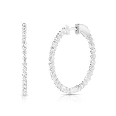 14 Karat White Gold Large Shared Prong Set Inside Out Diamond Hoops 1.49Ctw