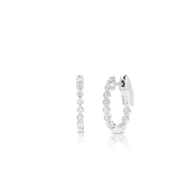 14 Karat White Gold Small Hoop Earrings With 20=0.51Ctw Round Diamonds