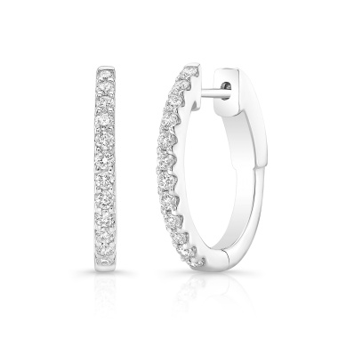 14 Karat White Gold Small Prong Set Hoop Earrings With 26=0.51Tw Round Diamonds