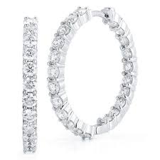 Roberto Coin 18 Karat White Gold 28 mm Inside/Outside Hoop Earrings With 44=3.43Tw Round Diamonds