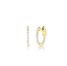 14 Karat Yellow Gold Small Hoop Earrings With 20=0.50Tw Round Diamonds