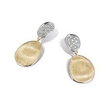 Marco Bicego Yellow/White 18 Karat Brushed Lunaria Earrings With 0.18Tw Round Diamonds