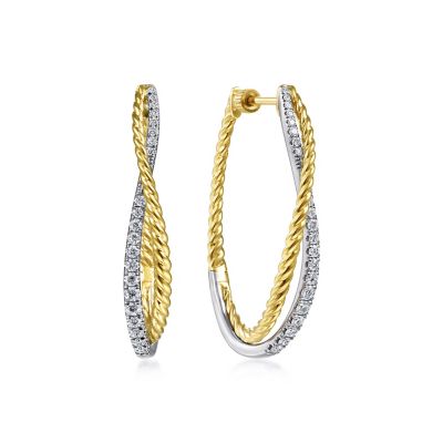 Gabriel & Co 14 Karat Yellow And White Gold Classic Twisted Diamond Hoops 0.59 Ct