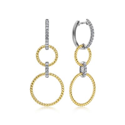 Gabriel & Co 14 Karat Yellow And White Gold Diamond Circle Drop Earrings 0.35 Ct