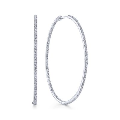 Gabriel & Co 14 Karat White Gold Prong Set 45mm Round Classic Hoop Earrings 1.48 cts