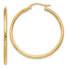 14 Karat Yellow Gold 2.0 mm  Diamond Cut Hoops