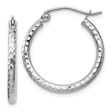 14 Karat White Gold Diamond Cut 2.0 mm Hoops