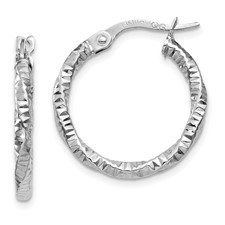 14 Karat White Gold Textured  Hoops