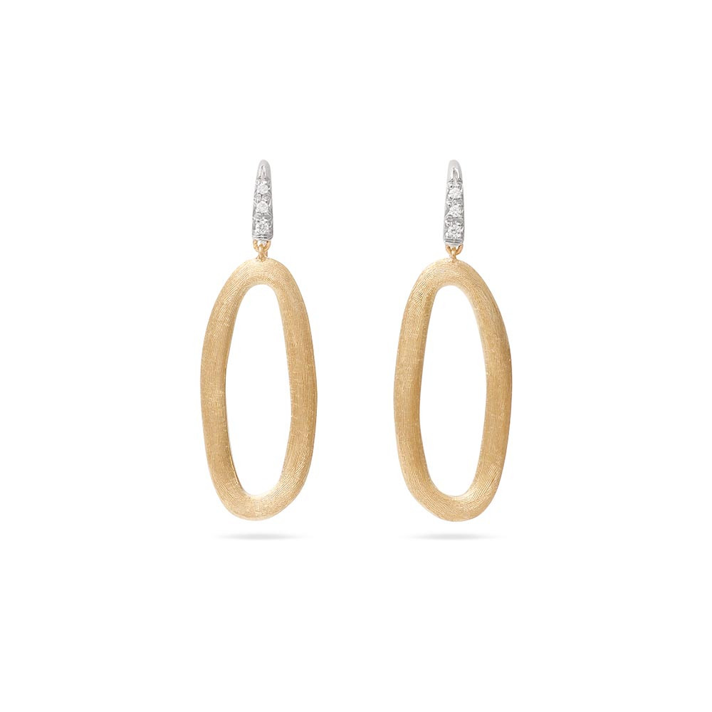Marco Bicego 18 karat yellow and white gold Jaipur Diamond Oval Hoop Drop Earrings 0.05 ct