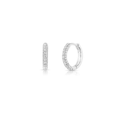 14 Karat White Gold Huggie Earrings With 20=0.17Tw Round Diamonds And 52=0.11Tw Single Cut Diamonds