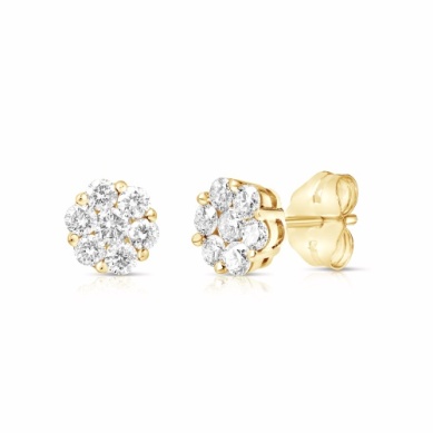 14 Karat yellow  Gold Diamond Flower Cluster Earrings 0.49 ct