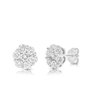 14 Karat White  Gold 1.01 Ct Round Brilliant Cut Flower Cluster Diamond Earring