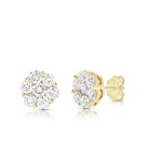 14 Karat Yellow Gold 1.50 Ct Diamond Flower Cluster Earrings