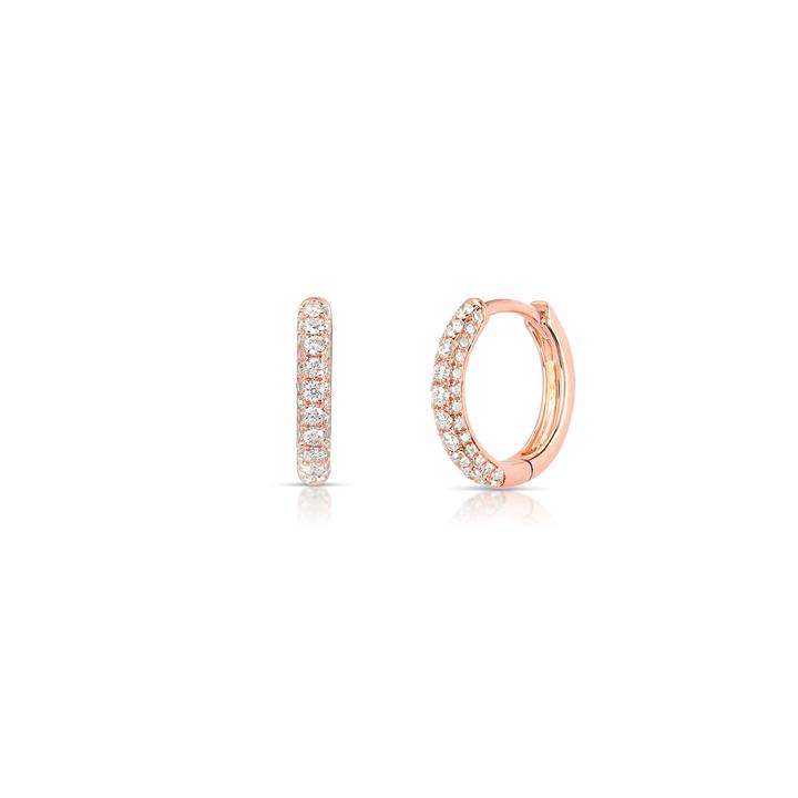 14 Karat Rose Gold Huggie Earrings With 20=0.18Tw Round Diamonds And 52=0.12Tw Single Cut Diamonds