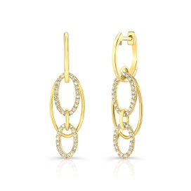 14 Karat Yellow Gold Dangling Link Earrings With 0.23ctw Round Diamonds