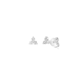 14 Karat White Gold Petite Three Stone Prong Set Studs Earrings With 6=0.16Tw Round Diamonds