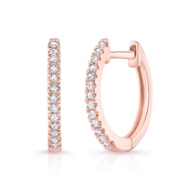 14 Karat Rose Gold Huggie Hoop Earrings With 26=0.10Tw Round Diamonds