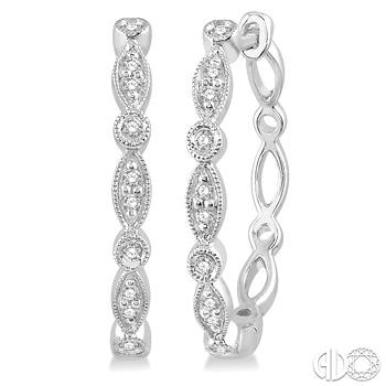10 Karat White Gold Medium Diamond Hoop Earrings With 0.15Ctw