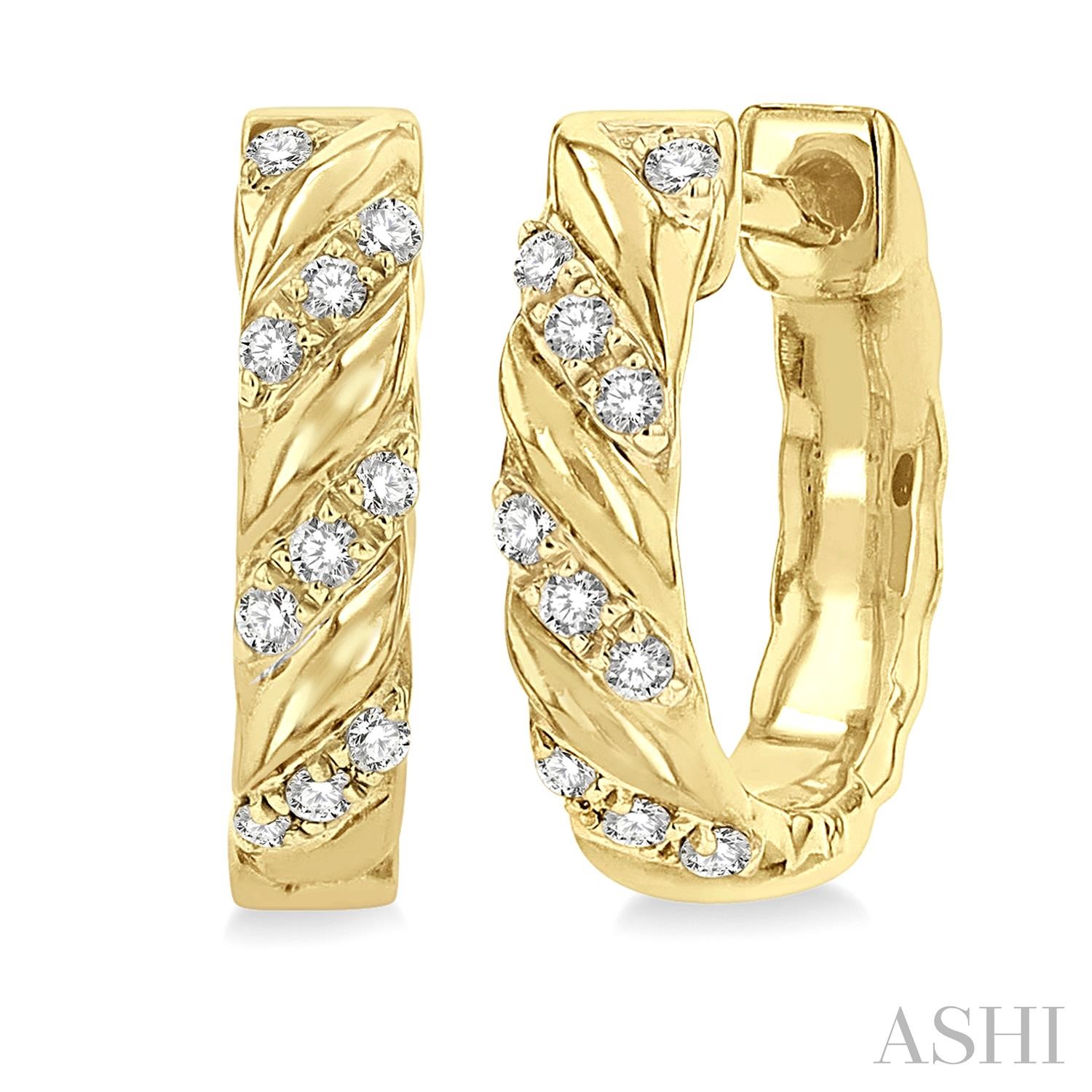 10 Karat Petite Diamond Half Twirl Huggie Hoop Earrings 0.10Ctw