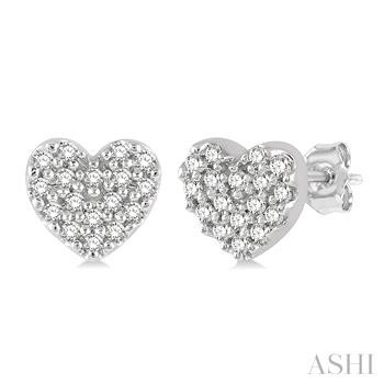 10 Karat White Gold Petite Heart Shape Diamond Stud Earrings 0.10Ctw