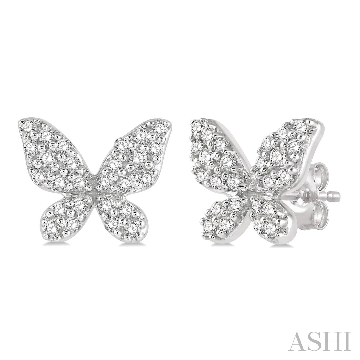 10 Karat White Gold Petite Butterfly Shape Diamond Earrings .20ctw