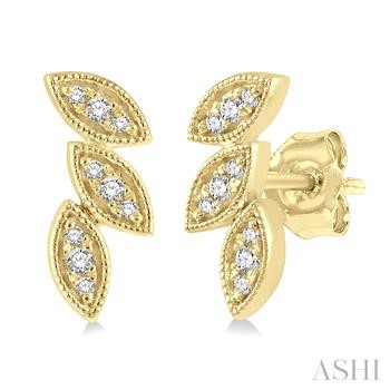 10 Karat Yellow Gold Petite Leaf Diamond Stud Earring 0.08Ctw