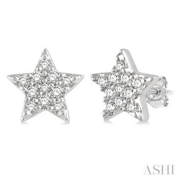 10 Karat White Gold Petite Star Shape Diamond Stud Earrings .10ctw