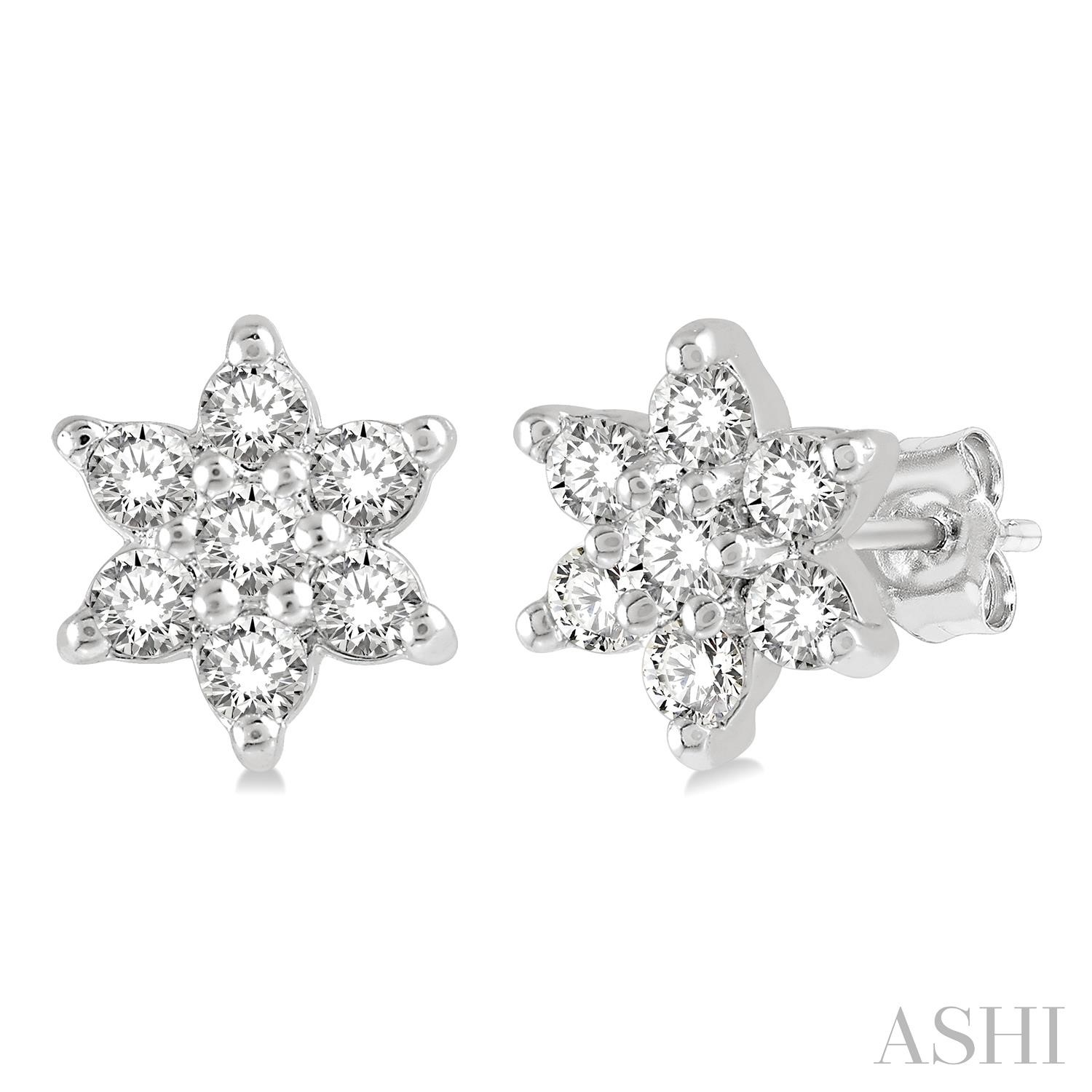 10 Karat White Petite Flower Shape Diamond Stud Earrings 0.15CTW