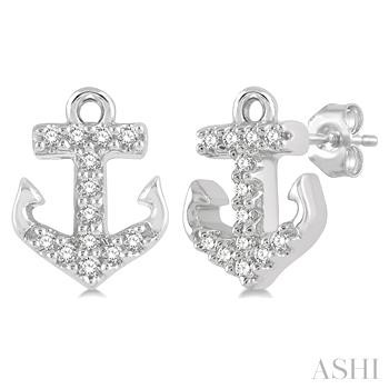 10 Karat White Gold Petite Anchor Shape Diamond Earring 0.08Ctw