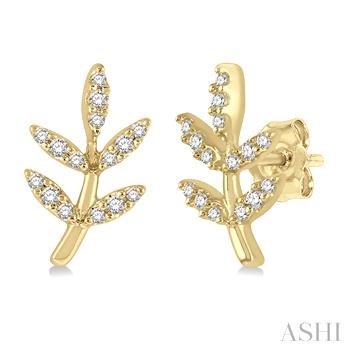 10 Karat Yellow Gold Petite Leaf Shape Diamond Stud Earrings 0.12Ctw