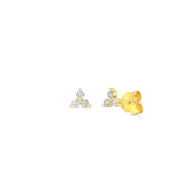 14 Karat Yellow Gold Petite Three Stone Prong Set Studs Earrings With Round Diamonds 0.15ctw