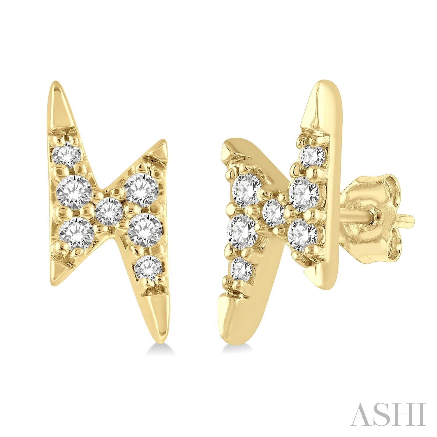 14 Karat Yellow Gold Lightning Bolt Diamond Stud Earrings 0.10Ctw