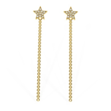 14 KARAT YELLOW GOLD STAR WITH CHAIN DANGLE STUD EARRINGS 0.04CTW