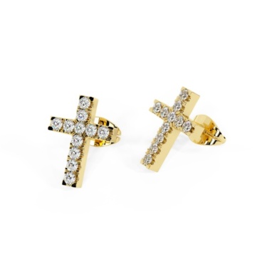 14 Karat Yellow Gold Single Cross Stud Earring With Diamonds