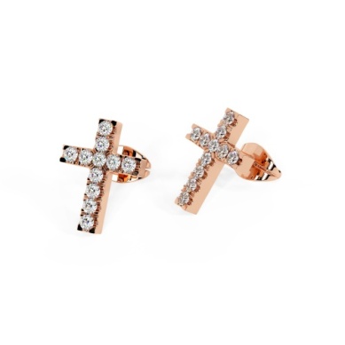 14 KARAT ROSE GOLD SINGLE CROSS STUD EARRING WITH DIAMONDS