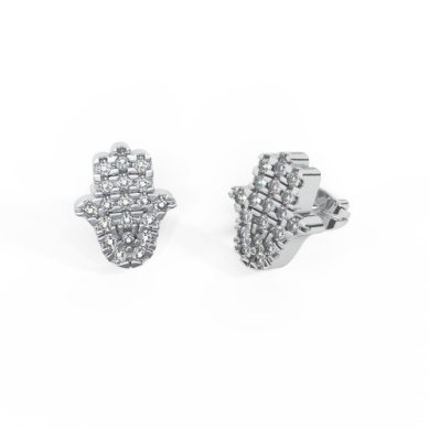 14 KARAT WHITE GOLD SINGLE HAMSA CHARM STUD EARRING WITH DIAMONDS
