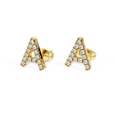 14 KARAT YELLOW GOLD SINGLE LETTER A STUD EARRING WITH DIAMONDS