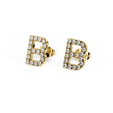 14 KARAT YELLOW GOLD SINGLE LETTER B STUD EARRING WITH DIAMONDS