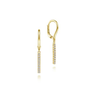 Gabriel & Co 14Karat Yellow Gold  Diamond Bar Drop Leverback Earrings 0.11Ctw