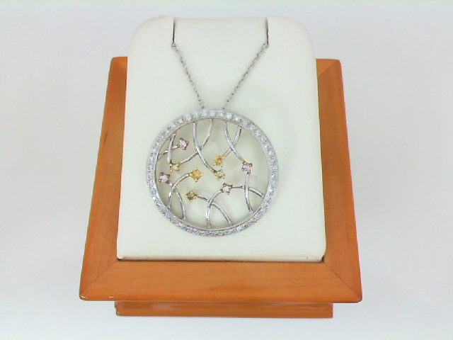 Ackerman Signature Collection: 18 Karat White Gold Natural White, Pink And Yellow Diamond Pendant With Chain
