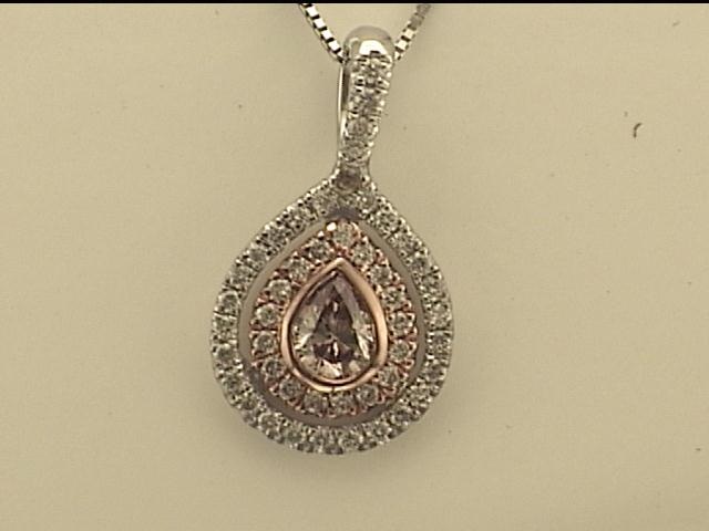 14 Karat White/Rose Gold Pendant With One 0.18Ct Pear Pink Diamond And 44=0.28Tw Round Diamonds On 18