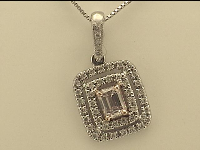 14 Karat White/Rose Gold Pendant With One 0.17Ct Emerald Pink Diamond And 44=0.15Tw Round Diamonds On18