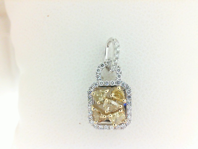 18 Karat Two-Tone Gold Pendant With 42=0.20Tw Round Diamonds And 5=0.40Tw Various Shapes Yellow Diamonds